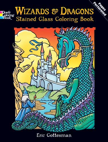 Fantasy coloring dragons and wizards