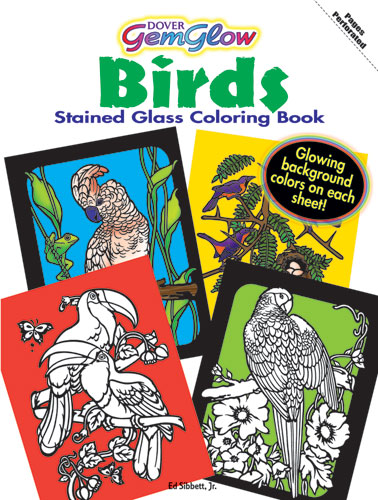 Birds coloring book, gemgow stained glass pictures