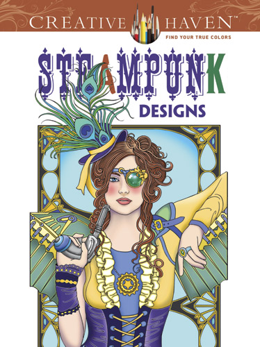 Steampunk design coloring book for teens and adults