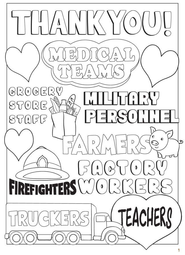 Community Helper & First Responders Thank You Coloring Sheets